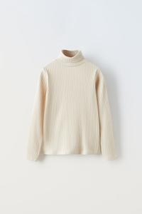 Футболка с вороткой в ребрику ZARA, экрю