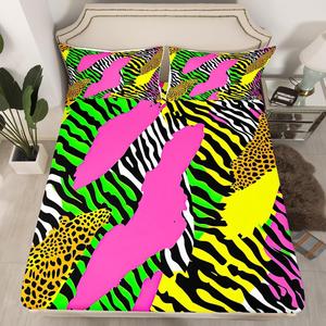 Erosebridal Комплект постельного белья с леопардовым принтом и зебровыми полосами в зелёных тонах, детский дизайн с узором под шкуру животных, Multi 23