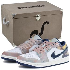 Jordan Винтажные баскетбольные кроссовки Air 1 мужские низкие сине-розовые "Вечернее сияние" подарочная коробка "Морской дар" 03, цвет Evening Glow Sea-Gift Box 03