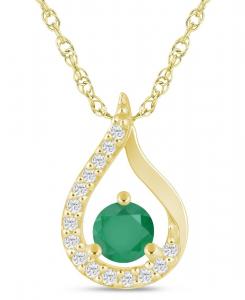 Подвеска-колье с ореолом из драгоценных камней и бриллиантов (общий вес 1/6 карата) из белого золота 10 карат (также доступна в варианте из желтого золота 10 карат) Macy's, Emerald
