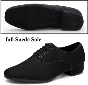 Мужские бальные танцевальные туфли черные с замшевой подошвой на шнуровке для танго, сальсы, латины, вальса, танцевальные туфли для профессиональных выступлений и тренировок Hhhchpm, черный