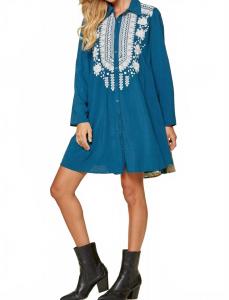 Платье-рубашка с вышитым узором пейсли синего цвета Andree By Unit, синий