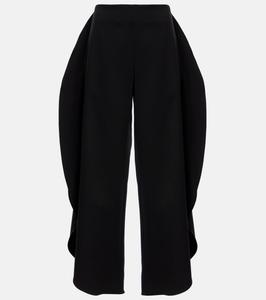 Широкие шерстяные брюки с пелериной Alaïa, черный