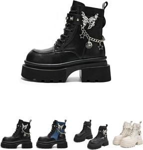 Женские ботинки Visual Kei в стиле гранж, панк и готика - кожаный верх, металлические стразы, шнуровка, платформа, дышащая подкладка, противоскользящая подошва. TAURAOO, Black