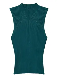 Топ в рубчик с высоким воротником TWINSET, зеленый