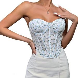 Женский топ-бюстье без бретелей с цветочным принтом и шнуровкой Yesfashion, Blue Floral