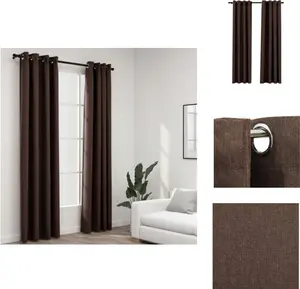 Плотные шторы с люверсами, под лен, 2 шт., серо-коричневые, 140 x 225 см - Шторы и портьеры vidaXL