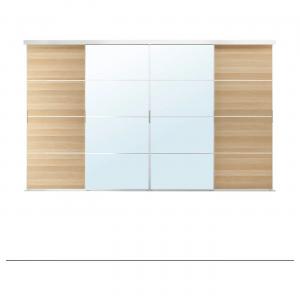 Раздвижная дверь комбинация SKYTTA/MEHAMN/AULI IKEA, 401x240 см, цвет aluminium/white stained oak effect mirror glass