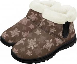 Детские водонепроницаемые зимние ботинки для снега - теплые, с меховой подкладкой для мальчиков и девочек (малыши/маленькие дети/старшие дети), черная подошва Pzuqiu, Sea Turtle