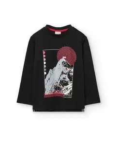 Детская футболка для мальчика с круглым вырезом и длинным рукавом Boboli, черный