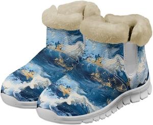 Женские зимние ботинки Jeiento Non Slip, теплые и уютные, высокие до щиколотки, пушистые ботинки для прогулок и походов, противоскользящие утолщенные обувь, Blue White Marble