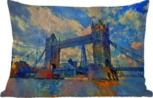 Подушка для улицы - Картина - Лондон - Мост - Масло - 50 x 30 см - Устойчива к атмосферным воздействиям - Подушка для отдыха - Подушка для дивана - Украшение для гостиной MuchoWow