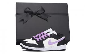 Jordan Air 1 LOW Cushioning, износостойкие низкие детские скейтбординговые туфли Black Purple для подростков
