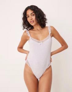 Мягкий боди Taylor из рубчика с кружевной отделкой, цвет выбеленный сиреневый Asos Design
