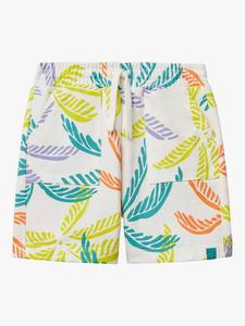 Детские шорты из хлопкового флиса с лиственным принтом Benetton, White/Multi