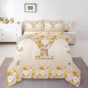 Erosebridal Комплект постельного белья 70S Retro Flower с монограммой Y, винтажный цветочный дизайн, Floral Y