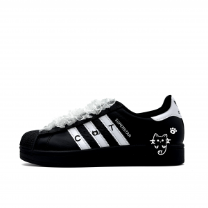 Adidas Originals Superstar 2 Kitten Attacks Abrasion Resistant Low top детские скейтбординг кроссовки Black White для подростков