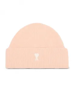 Шапка-Бини кремового цвета с пудровым оттенком ADC Ami Paris, розовый