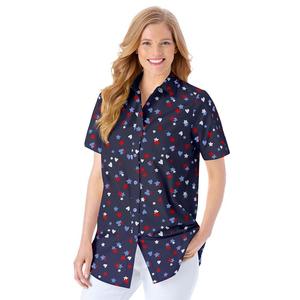 Женщина в идеальной женской рубашке с коротким рукавом больших размеров Woman Within, цвет Navy Hearts And Stars