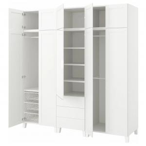 Шкаф с 10 дверями + 3 ящика PLATSA IKEA, 220x57x231 см, белый
