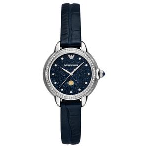 Трехстрелочные лунные фазы синие кожаные часы EMPORIO ARMANI