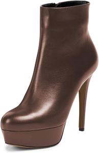 Женские ботильоны FOWT с круглым носком, платформой и боковой молнией, на высоком каблуке-стилетто, короткие, для повседневной носки, зимы, офиса, вечеринок и нарядов, размеры 4-16 US, Dark Brown