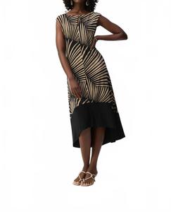 Черно-песочное платье с тропическим принтом и асимметричным подолом без рукавов Joseph Ribkoff