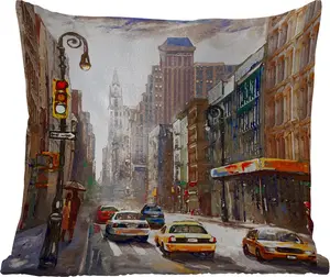 Подушка для улицы - Живопись - Город - Автомобиль - Масло - 40x40 см - Устойчива к атмосферным воздействиям - Подушка для отдыха - Подушка - Интерьер - Обивка с рисунком MuchoWow