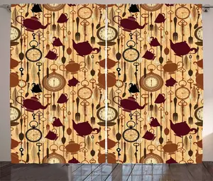 Штора ABAKUHAUS "Чаепитие в деревенском стиле", "Время завтрака/бранча", для спальни, присборенная, с петлями и крючками, 280 x 225 см, цвет "красное дерево" Abakuhaus