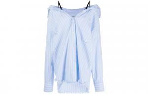 Alexander Wang Рубашка T By Off Shoulder Boyfriend Charm с бретелями-подвязками Oxford Blue/White