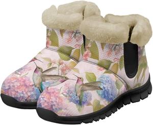 Женские зимние ботинки-бабочки, утепленные ботильоны для женщин, удобная и нескользкая обувь для улицы, размеры 36-42 Pointodoor, Hummingbird Flowers-Pink