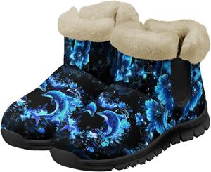 Женские ботильоны и полусапожки Highland Cow зимние теплые пушистые снежные ботинки повседневная обувь босиком размеры 36-41 Pointodoor, Dolphin Hibiscus