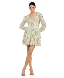 Женское мини-платье с длинными рукавами и оборками Mac Duggal, желтый