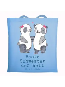 Сумка для переноски Mr & Mrs Panda Panda Beste Schwester der Welt, небесно-синий