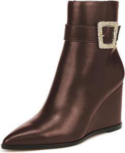 Женские стильные ботильоны YDN с ремешком и пряжкой, на танкетке, с высоким каблуком, заостренным носком и боковой молнией, для вечеринок и работы, размеры 4-16 US, Brown