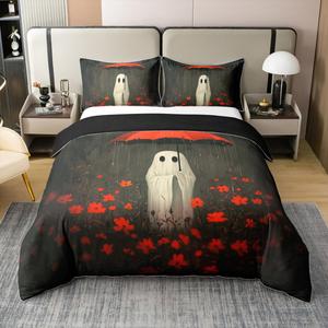 Erosebridal Готический комплект постельного белья Halloween Ghost из 100% хлопка с принтом джунглей и бохо цветами в красных тонах, Red