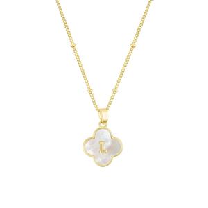 Ожерелье с инициалами в виде клевера из 14-каратного золота с перламутровым покрытием Adornia, White-L