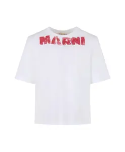 Белая футболка с вышитым логотипом и круглым вырезом Marni, белый