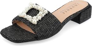 Женские сандалии Journee Pearl из рафии с открытым квадратным носком на широком каблуке, комфортная подошва Justina с поролоном Journee Collection, черный