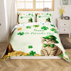 Erosebridal Комплект постельного белья St. Patricks Day с котиками и трилистниками для детей, Green Grey