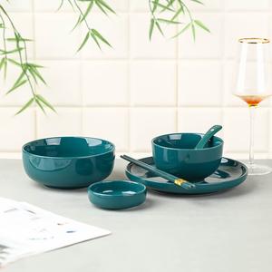 Ceramics Набор посуды Tanbeiman Wanxiang с подглазурной росписью, чаши и палочки для дома в скандинавском стиле тёмно-зелёные, для одного человека