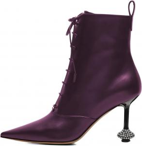 Женские элегантные ботильоны с острым носком и ремешками на щиколотке, специальные ботильоны на высоком каблуке с шнуровкой, осенне-зимние праздничные туфли для вечеринок, размер 4-16 US Wansseny, Purple