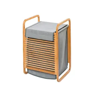 Мешок для белья WENKO «Бахари» с бамбуковым каркасом, серый/коричневый