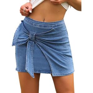 Джинсовая мини-юбка для женщин с запахом и бантом Inspire Chic