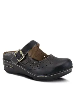 Женские кожаные сабо L Artiste Aneria, расписанные вручную, с цветочными лазерными вырезами, регулируемой пряжкой и контрастной строчкой L'Artiste, черный