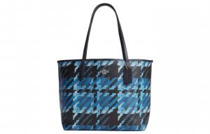 COACH Городской холст с кожаной сумкой тоут шоппинг сумка плечевая сумка женская классическая серебристо синяя мультиколор