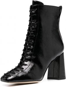 Женские ботильоны FOWT с квадратным носком, высоким массивным каблуком, кожаные с боковой молнией и шнуровкой, короткие ботинки из мягкой кожи, осенние луки, женская обувь для работы, офиса и вечеринок, размеры US 4-15, Black