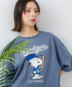 Футболка с принтом, хлопок, PEANUTS x MLB, синий