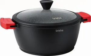 Кастрюля Black Titanium, совместимая с индукционной плитой, титан, литой алюминиевый сосуд диаметром 16 см, без ПФОК, стеклянная крышка, черный цвет Briebe