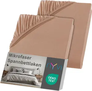 Простыня на резинке DreamScience из микрофибры 140x200 - 160x200 см, цвет "нуга", 2 шт., для матрасов высотой до 22 см - мягкая и эластичная, эластичная по всей поверхности, не содержит железа NYVI